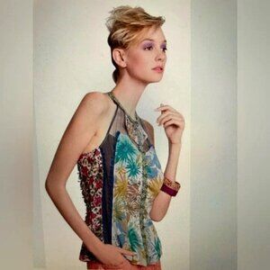 Beguile by Byron Lars Wilderflora Patchwork Racerback Tank Top NWOT